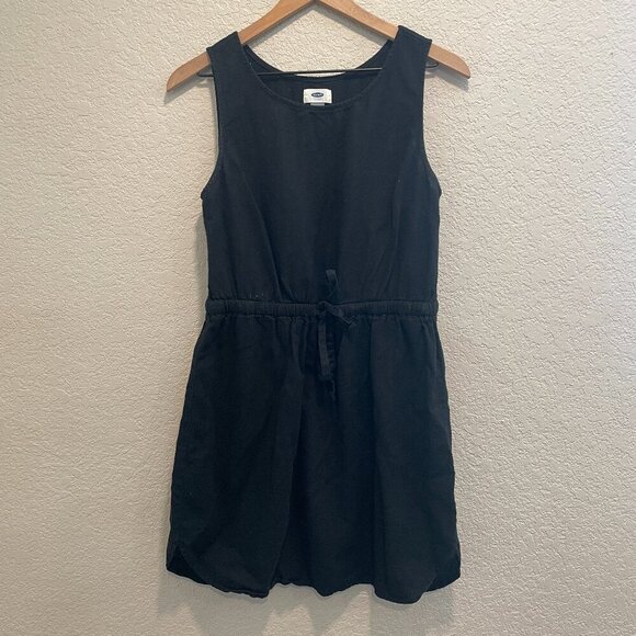 Old Navy Black Sleeveless Tie Waist Mid Length Linen Blend Dress Medium - Picture 1 of 5